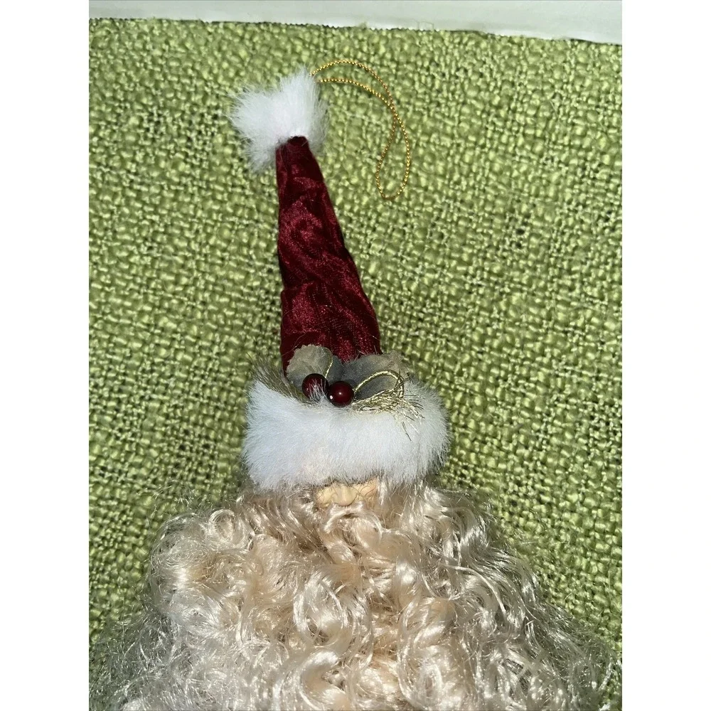 Vintage Santa Claus Head tOrnament Father Christmas‎ , Velvet Hat , Curly Beard
